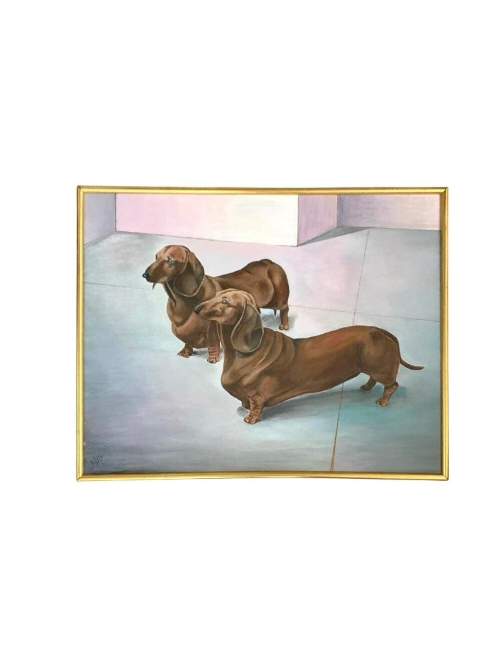 Dog Painting Dachshund Doxin Oil on Canvas Sign Dated 2017 Adorable Art Decor